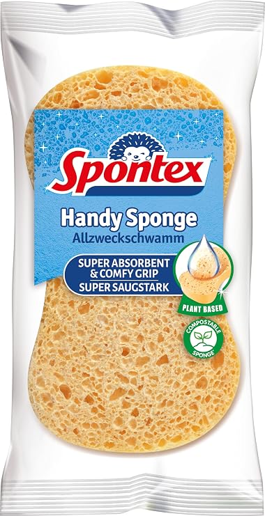 Spontex All-Purpose Sponge Handy Sponge Compostable Sponges Made of Natural Cellulose Absorbent 15 x 8 cm Each