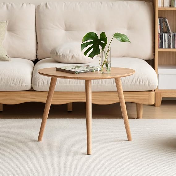 YESWOOD Solid Wood Coffee Table with Pebble Shape Oval Top, Modern Tea Table for Living Room, Bedroom,Balcony,Home Office, Space Saving Nesting Tables, Natural FAS Oak Furniture (Natural Oak)