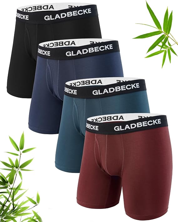 Bamboo Mens Boxers Anti Chafing Soft Comfortable Mens Underwear Boxer Shorts Moisture Wicking Boxers for Men with Longer Leg & No Itchy Labels Multipack of 4