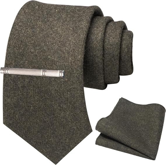 RBOCOTT Solid Color Cotton Tie and Pocket Square, Tie Clip Set for Men 3PCS