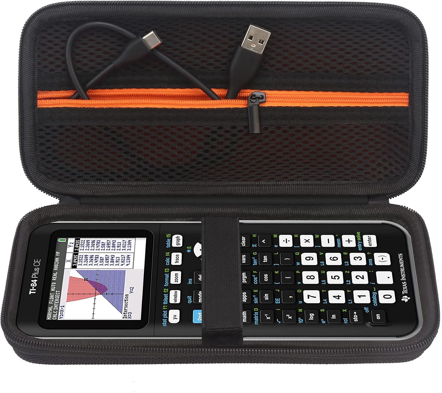 Elonbo Carrying Case for Texas Instruments TI-84 Plus CETI-84 PlusTI-83 Plus CECasio fx-9750GII Color Graphing Calculator, Extra Mesh Pocket Fits Charging Cable, Charger, Manual, Black