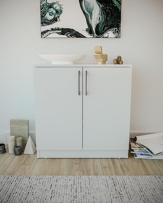 Lükens Mobilya 2 Kapaklı Çok Amaçlı Dolap Beyaz | Ayarlanabilir Raflı | E1 Suntalam | 75x77x33 cm | Kiler Banyo Yatak Odası