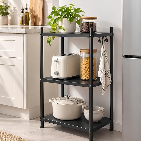 Coverzone 3 Raflı Çok Amaçlı Tekerlekli Metal Depolama Organizer Rafı
