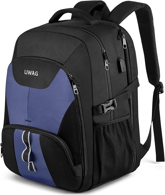 Durable Laptop Backpack with USB Charging Port, Fits 17 Inch Laptop, Blue