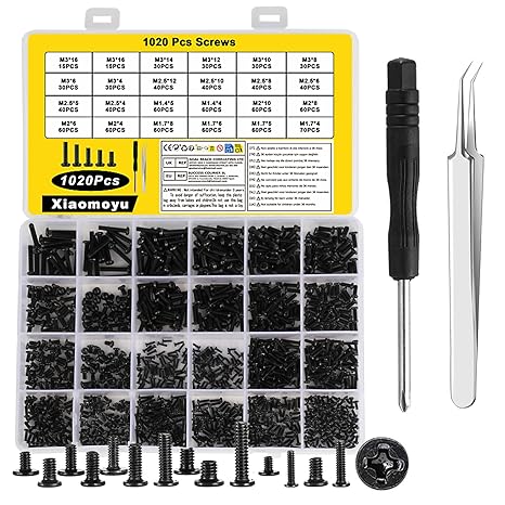 1020 Pcs Laptop Screws Set, M1.4 M1.7 M2 M2.5 M3 Small Flat Head Screws