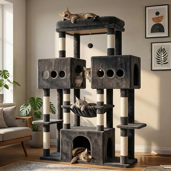 Hey-brother Cat Tree Tower with Sturdy Wide Base, Large Platforms, MPJ083G