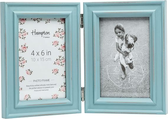 Hampton Frames PALOMA Hinged Double - 4x6 (10x15cm) Light Blue Picture Photo Frame Glass PAL301904B