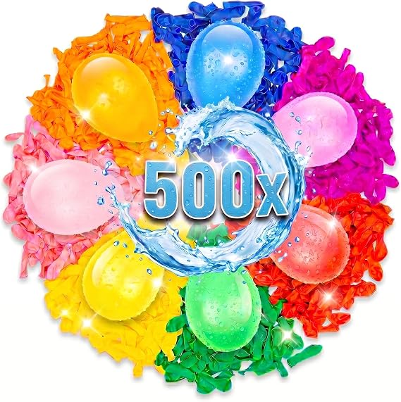 500 Water Balloons Water Bombs with Filling Aid Attachment, multicoloured, easy to fill