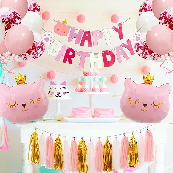 Pink Cat Birthday Party Decoration Cat Balloons