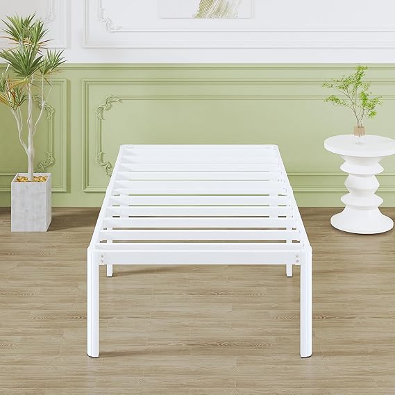 Lutown-Teen 3ft Single Bed Frames 41 cm High with Rounded Corner Legs, Heavy Duty Metal Bed Frame Single with Steel Slats, No Noise, Easy Assembly, White