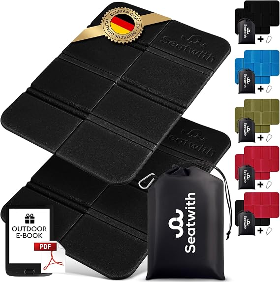 Folding Hiking Mat 2pcs - Insulated Folding Sit Mat w/Carry Bag & Hook - Sit Mats for Walkers - sit mat hiking - Folding Seat Pad - Camping Sit Mat Folding Camping Mat+Outdoor E-book
