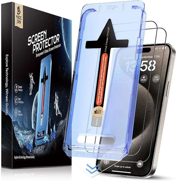 MAGIC JOHN 2 Pack for iPhone 15 Pro Max Screen Protector