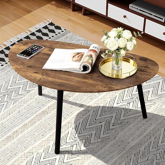Small Oval Coffee Table Espresso Wood Mid Century Modern Coffee Tables Unique Retro Farmhouse Accent Center Sofa Rustic Table for Living Room 85 * 48 * 40 CM