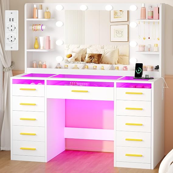 ANWBROAD Makeup Vanity with Mirror and LED Lights, Makeup Table