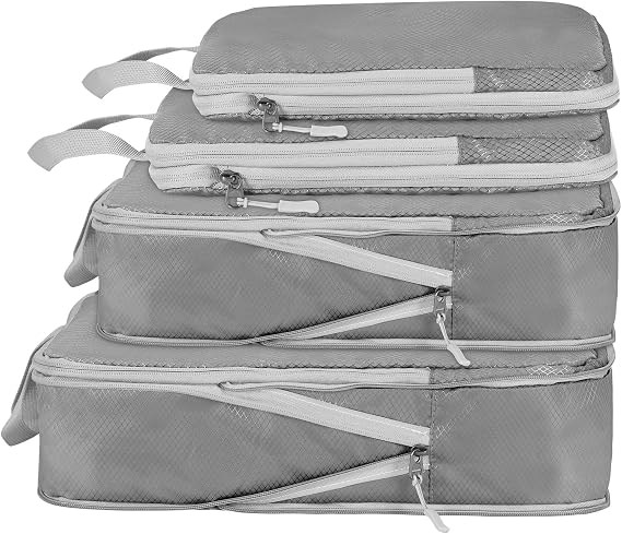 Compression Packing Cubes,Travel Storage Bag, Travel Packing Essentials for Suitcase Organizer Bags, Packing Organiser for Carry On Luggage (Grey, Set of 4)