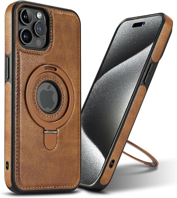 iPhone 12 Pro Max用磁気レザーケース、インビジブルスタンドMagsafe対応スリムキックスタンドフォンコーブブラウン、iPhone 12 Pro Max
