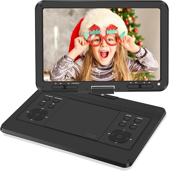 HotHat ポータブルDVDプレーヤー14.1インチHDスクリーン、ブラック