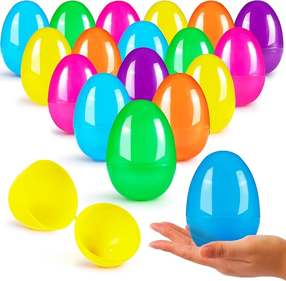 JOYIN 3.15" Easter Eggs, Large Fillable Plastic Eggs Empty Colorful Bright Eggshells with Hinge for Easter Hunt, Filling Treats, Party Favor, Basket Stuffers, Classroom Prize Supplies, 36PCS