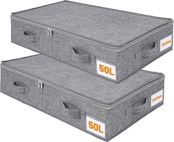 Dntorx 2 Pack 50L Underbed Storage Boxes with Lids, Grey Linen