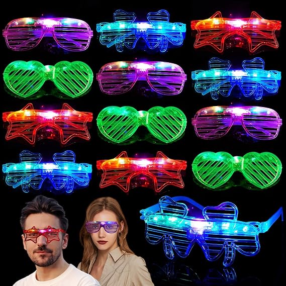 12Pcs LED Glasses Party Supplies Party Glasses Light up Glasses for Birthday Christmas Concert Light Up Toys Glow in the Dark Neon Party Decorations for Adults