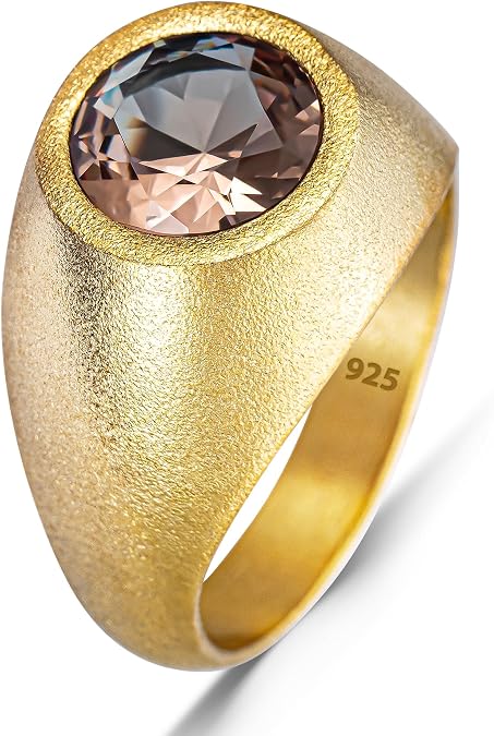 925 Sterling Silver Basic Gold Plated Round Color Changing Zultanite Stone Alexandrite Men's Ring