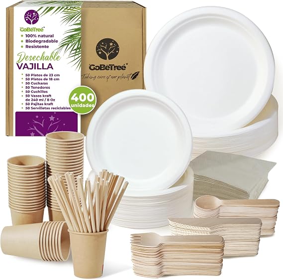 GoBeTree Disposable Tableware 400 Pieces 50 People, Complete Party