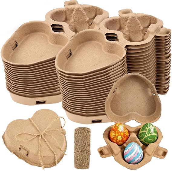 36 Pack Heart Shaped Egg Cartons, Eco-Friendly Paper Pulp 3-Egg Boxes with 20m Jute Twine, Biodegradable Small Egg Holder Trays for Farmers Market, Easter, Baking & Gift Packaging