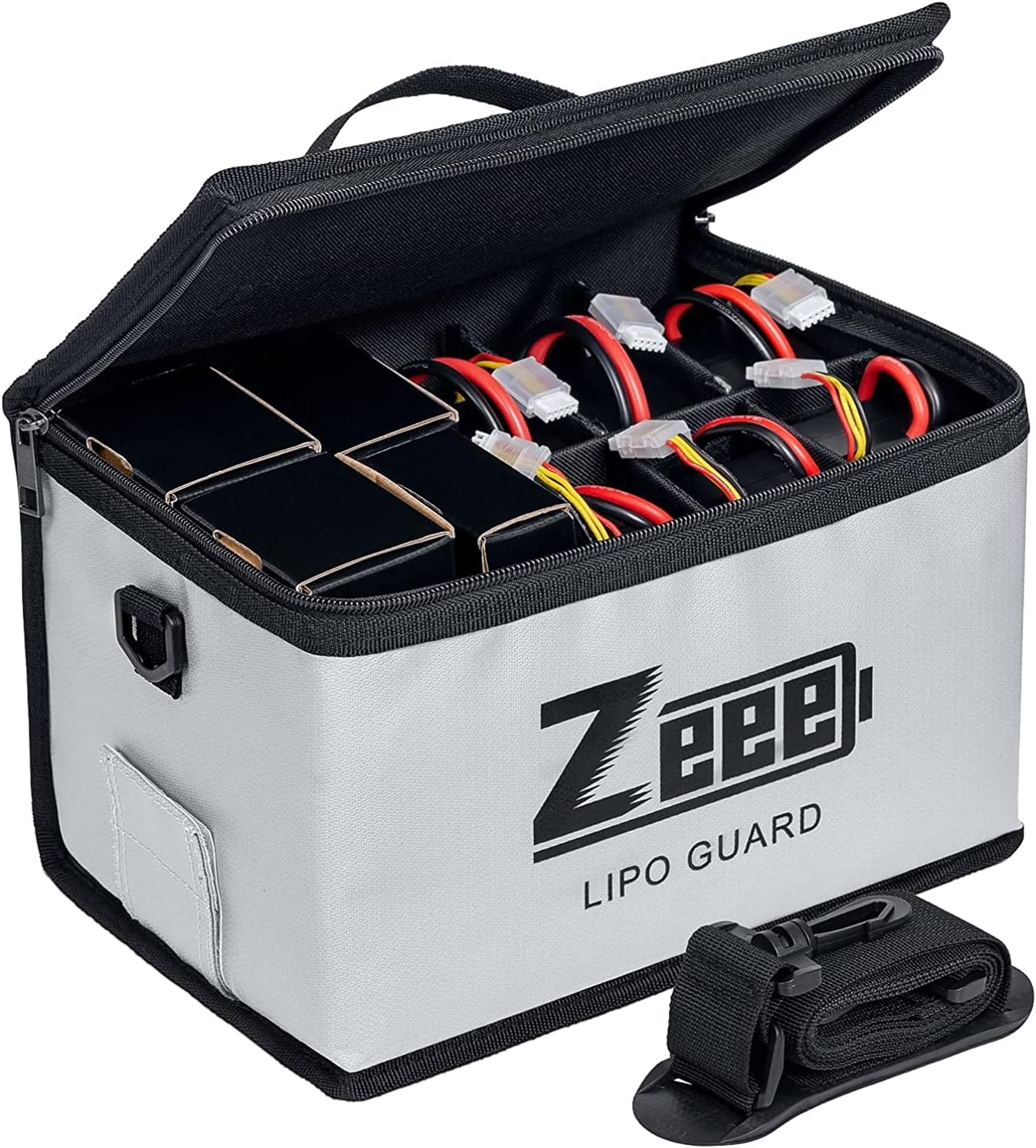 zee lipo safe bag fireproof lipo bag with large capacity for storage and protection of battery 10 cell adjustable battery bag 10.6 x 6.7 x 6.7 inches