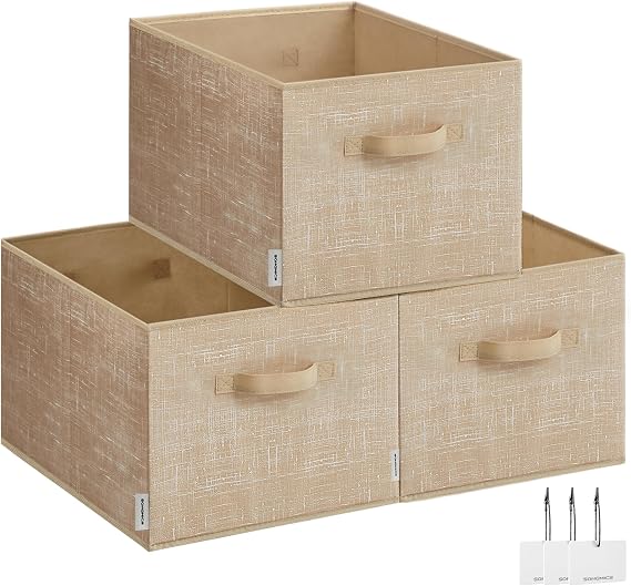 SONGMICS Set of 3 Folding Storage Boxes, 40 x 30 x 24 cm