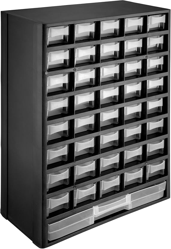 tectake Sorter Module for Small Parts, 41 Removable Drawers, Storage Boxes, Organizer Modules, Ideal Hardware & DIY, 30 x 13.5 x 45 cm, Black