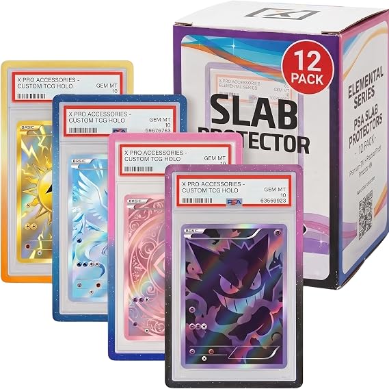X PRO PSA Slab Protector - 12 Pack PSA Slab Guards - 4 Elemental Gradient Colors Included - Durable TPU Bumper Guards - Stackable & Secure Graded Card Guard