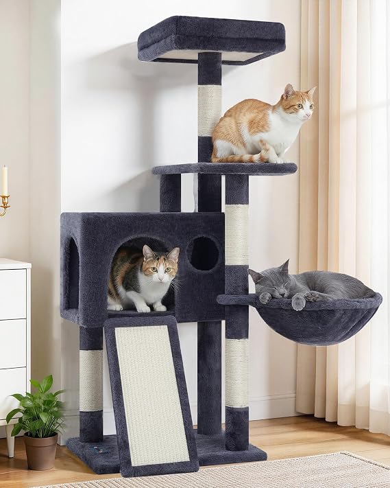 Gitelsnour Cat Tree, 107cm Cat Tower, Indoor Cat Tree Tower Condo for Small Cats Kittens with Scratching Board and Posts, Hammock, Cat Condo, Smoky Gray GCT005SG