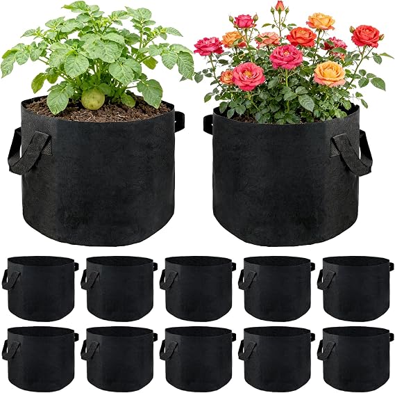 12 Pack 10 Gallon Vegetable Grow Bags for Indoor & Outdoor Gardening,Plant Grow Bags with Handles,Breathable Non-woven Durable Fabric Planting Pots for Vegetables,Flowers,Fruits and Herbs