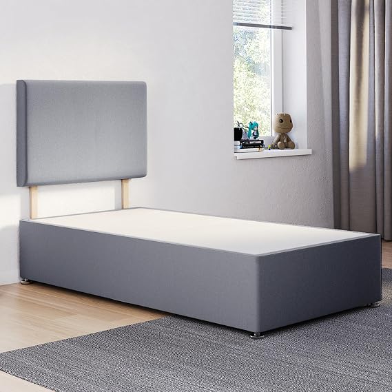 ComfoRest Classic 3FT Single Divan Bed Base with Plain Headboard, Grey