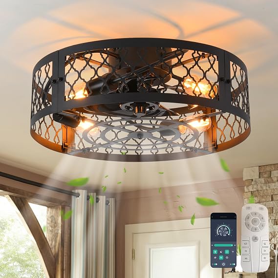 Ganeed Ceiling Fans with Lights Industrial Style Black 4 Lights