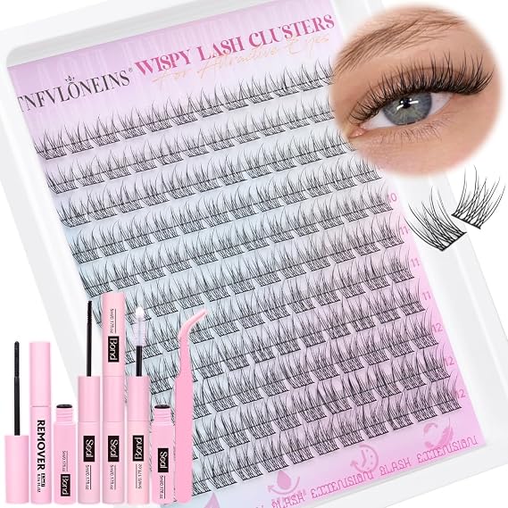 Wispy Cluster Lashes Kit Natural Individual Eyelashes Kit C Curl Lashes Individual Cluster 9-12MM Eyelash Clusters DIY Lash Extension Kit with Remover by TNFVLONEINS