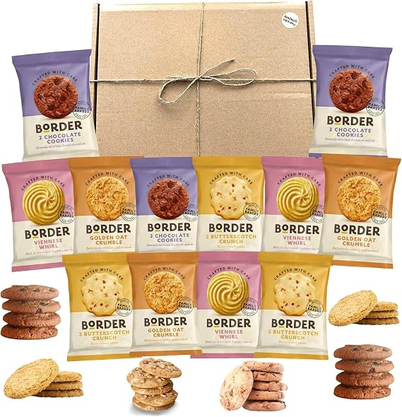Border Biscuits Big Box Luxury British Hamper bundle 12 Twin packs (24 Single) Individually wrapped 4 Varieties Viennese Chocolate Golden Oat & Butterscotch perfect gifting for all occasions