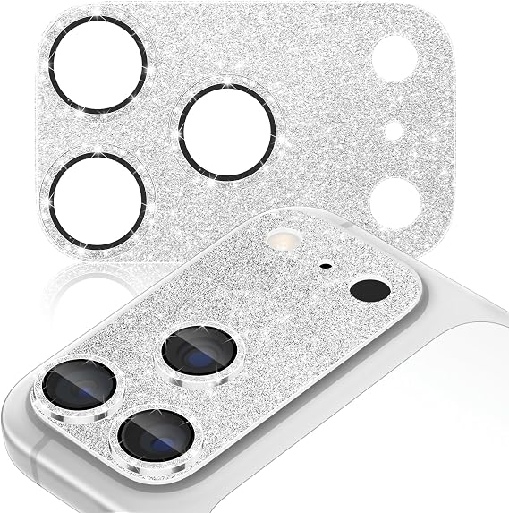 imluckies Compatible with iPhone 17 Pro Max Camera Lens Protector Bling, Ultra HD Tempered Glass Shiny Diamond Camera Screen Protection, 9H Anti-Scratch & Easy Install, Glitter Silver
