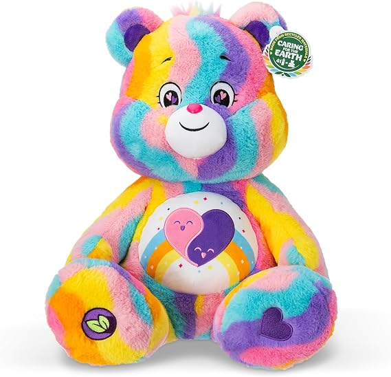 Care Bears - Basic Fun Friends Forever Bear 60cm Jumbo Plush Toy – Soft Eco-Friendly Cuddly Plush with Striped Design & Unique Belly Badge – Gift for Kids & Collectors Ages 4+