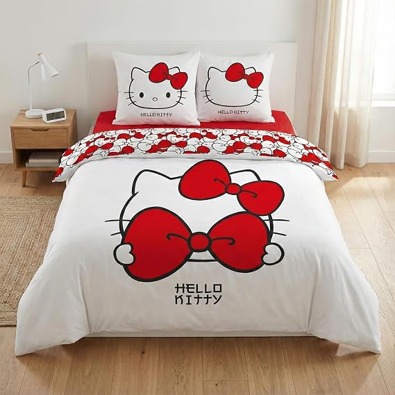 Hello Kitty Bow Double Duvet Cover 240x220 + 2 Pillowcases 65x65 Red Bow