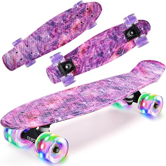 CLYCTIP Skateboard,22 inch Complete Mini Cruiser Board with Colorful Flashing Wheels and ABEC-11 Bearings for Kids,Boys,Girls,Beginners