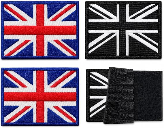 4 Pack Union Jack Patch, UK Flag Embroidered Patches with Hook & Loop