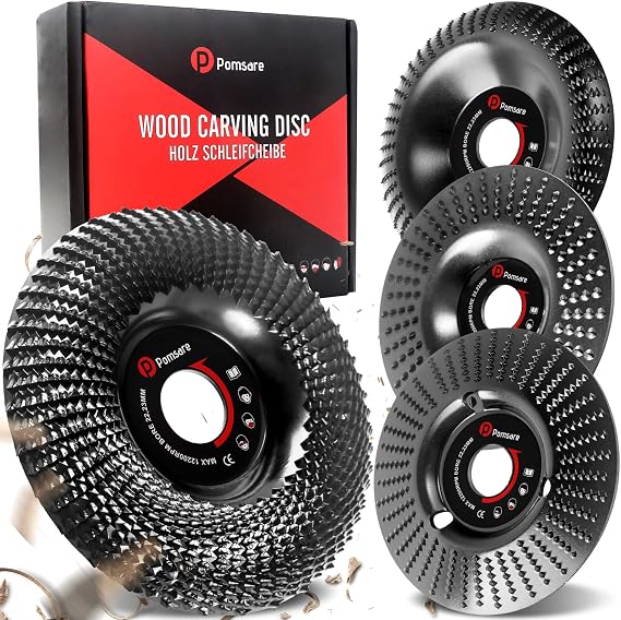 Pomsare 115mm Angle Grinder Polishing Pad Wood Carving Disc, 4 PCS Heavy Duty Wood Grinding Wheel, Tungsten Carbide Grinder Shaping Disc for Angle Grinders with 22.23mm Arbor & M14 Threads
