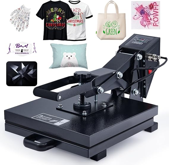 CREWORKS 38 x 38 Heat Press for T-Shirts with Dual Heating Tubes, Digital Control Sublimation Machine for Pillows, Mouse Pads, Bags