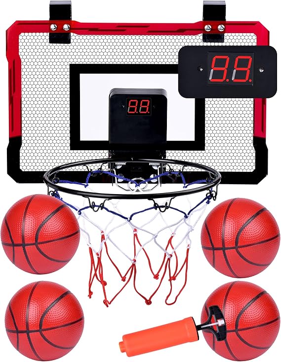 Basketball Hoop Indoor Mini for Door with Automatic Scoring and 4 Basketballs for Kids and Adults
