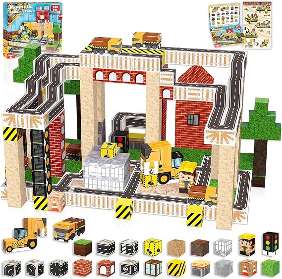 磁気ブロック - 100個 磁気ビルディングブロック 磁気タイル 積み重ね 積み木 マグネットフォレストセット Stemモンテッソーリ 知覚玩具 子供 男の子 女の子 年齢 3 4 5 6 7 8 9 10 クリスマス 誕生日 ギフト