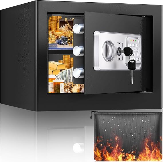 25L Fireproof Safe with Fireproof Waterproof Wallet Digital Safe Small with Removable Shelf and Alarm Mode Wall Safe Furniture Safe for Jewellery Cash Medication Documents