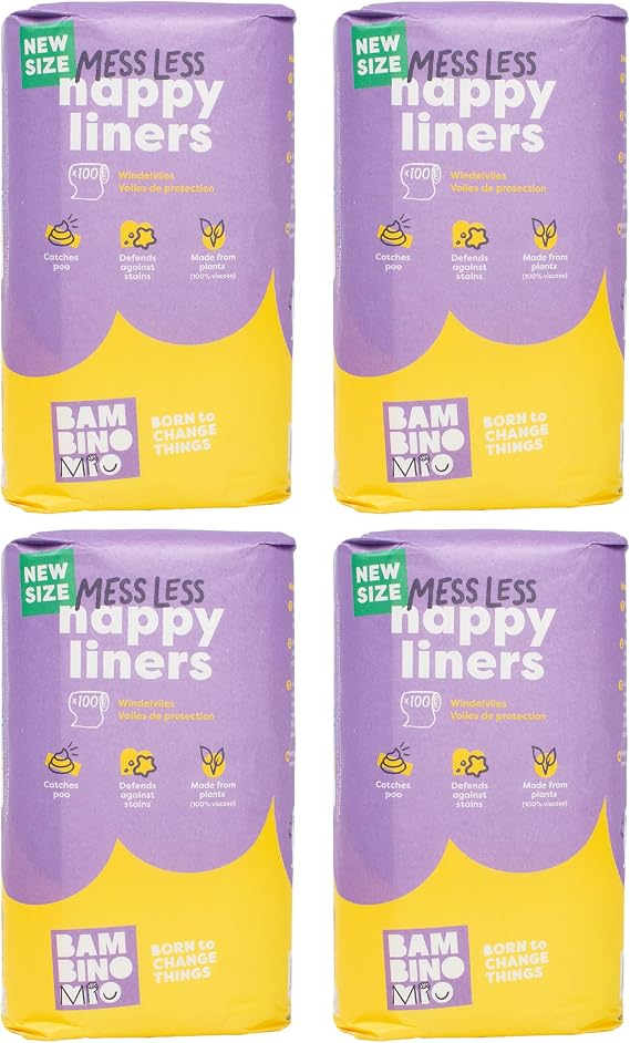Bambino Mio Nappy Liners, Biodegradable, 100 Liners, Pack of 4, 16x29cm