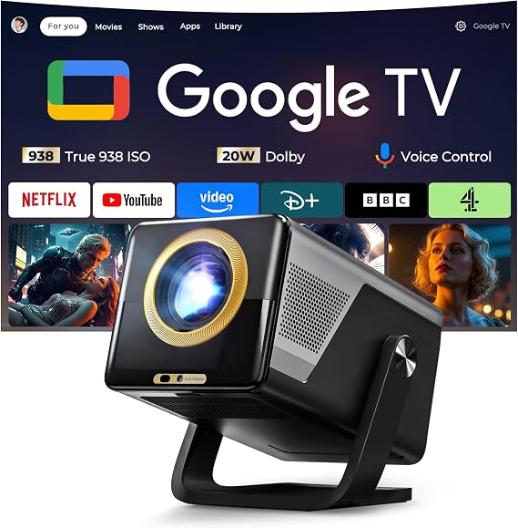 Google TV Projector with Licensed Apps,938 ISO, 4K Support,AI Voice Control