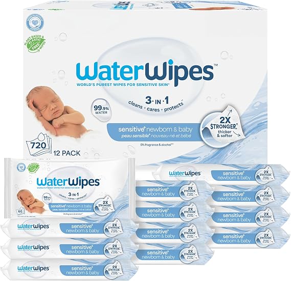 WaterWipes Biyoçözünür Orijinal Bebek Mendilleri,%99,9 Su Bazlı Mendil, Hassas Ciltler İçin Kokusuz ve Hipoalerjenik, 60 Adet (12'li Paket) - Ambalaj Değişebilir